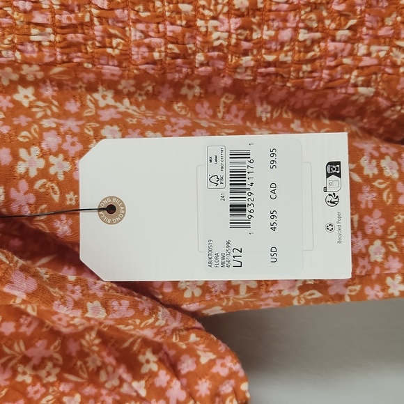 NWT Billabong Shirt 100% cotton orange floral top cropped fit - Picture 4 of 6